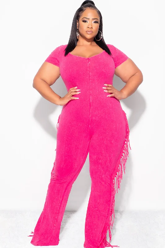 Final Sale Plus Size Fringe Jumpsuit in FuchsiaLarge women's wool tops