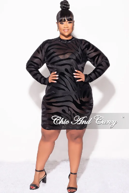 Final Sale Plus Size See-Thru Velvet Dress in Black Zebra PrintWomen's luxury tops