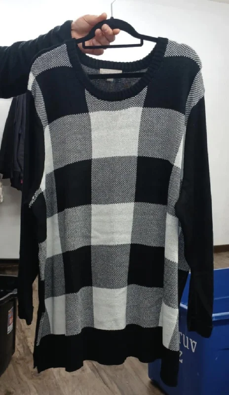 Black & White Plaid Sweater Shirt TopSummer Knit Tops