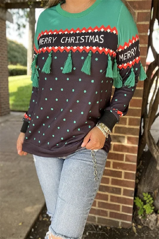 Merry Christmas Sweater Top with TasselsOutdoor Knit Tops