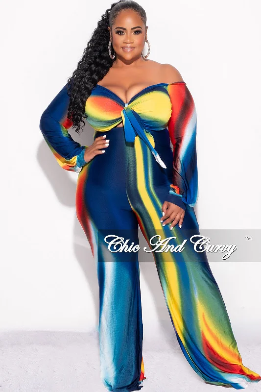 Final Plus Size Front Tie Jumpsuit in Royal Blue, Orange, Green & YellowPlus size women's street style tops