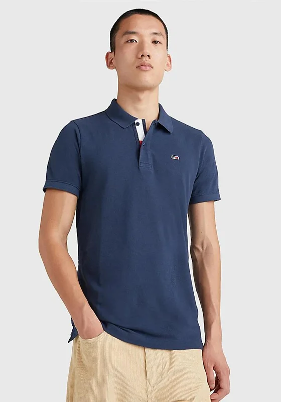 Band collar polo shirtTommy Jeans Organic Cotton Slim Polo Shirt, Twilight Navy