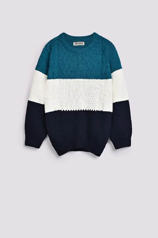 BOYS COLOR BLOCK SWEATERAsymmetrical Knit Tops