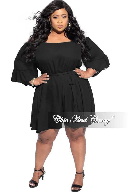 Final Sale Plus Size Chiffon Romper in BlackLarge women's waterproof tops