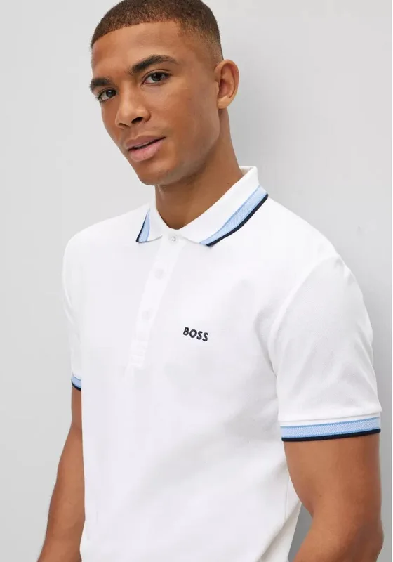 Quilted polo shirtHugo Boss Paddy Polo Shirt, White & Blue