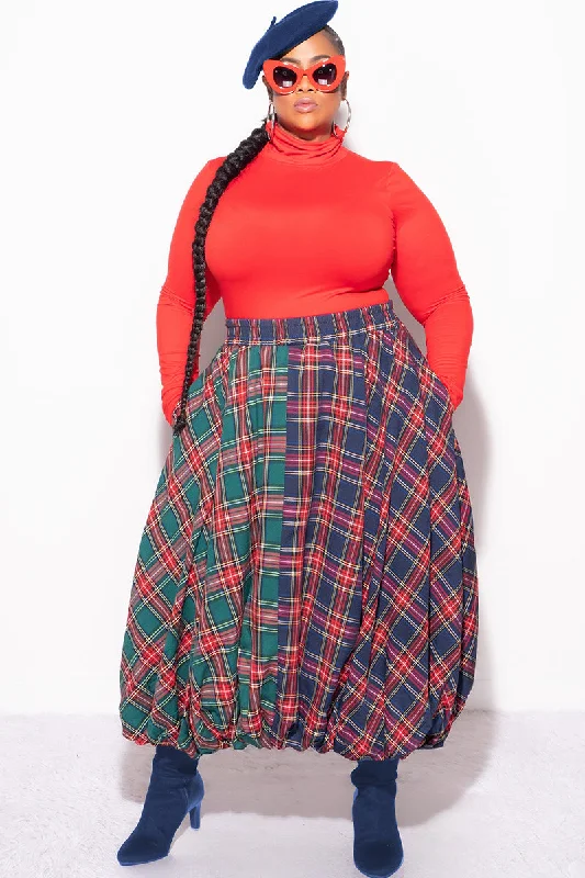 Final Sale Plus Size Colorblock Maxi Bubble Skirt in Plaid PrintWomen's designer tops