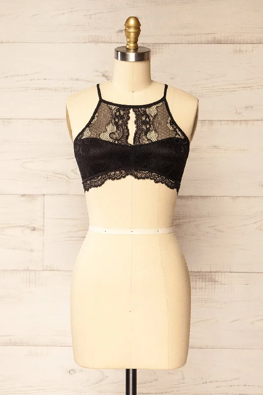 Maven | Black Lace Halter Bralette