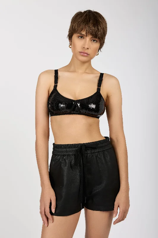 Sequined Bralette Top in Black