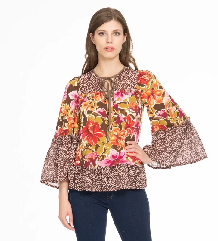 Spense Printed Bracelet Sleeve Top - Assorted Colours - CUTP04233M