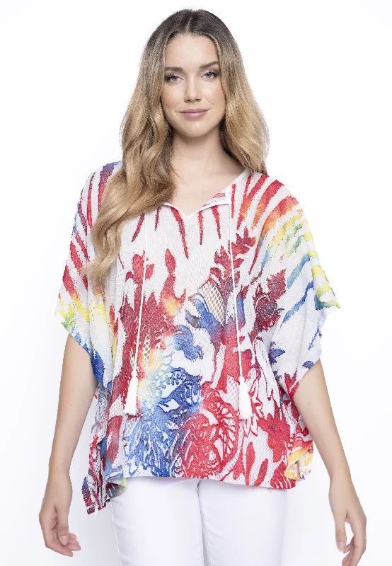 Vibrant Clipped Jacquard Poncho Style Top