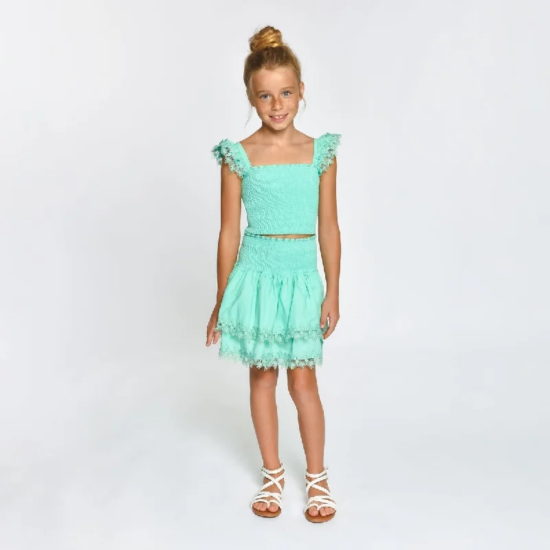 MARIEL MINT CRUSH SMOCKED TOP AND RUFFLE SKIRT (PREORDER)