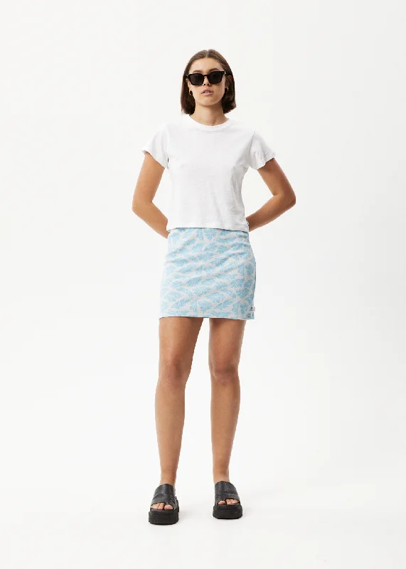 AFENDS Womens Billie - Ribbed Floral Mini Skirt - Smoke Blue