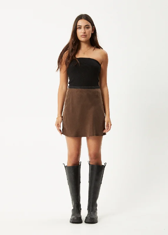 AFENDS Womens Gemma - Cupro Mini Skirt - Coffee