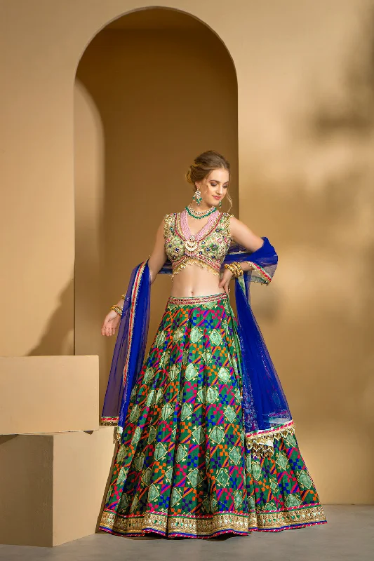 Embroidered top with skirt and contrast scarf